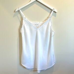 Bella Dahl White Tencel Fringe V neck Lyocell Camisole
